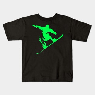 Snowboarding Neon Green Boarder on Black Kids T-Shirt